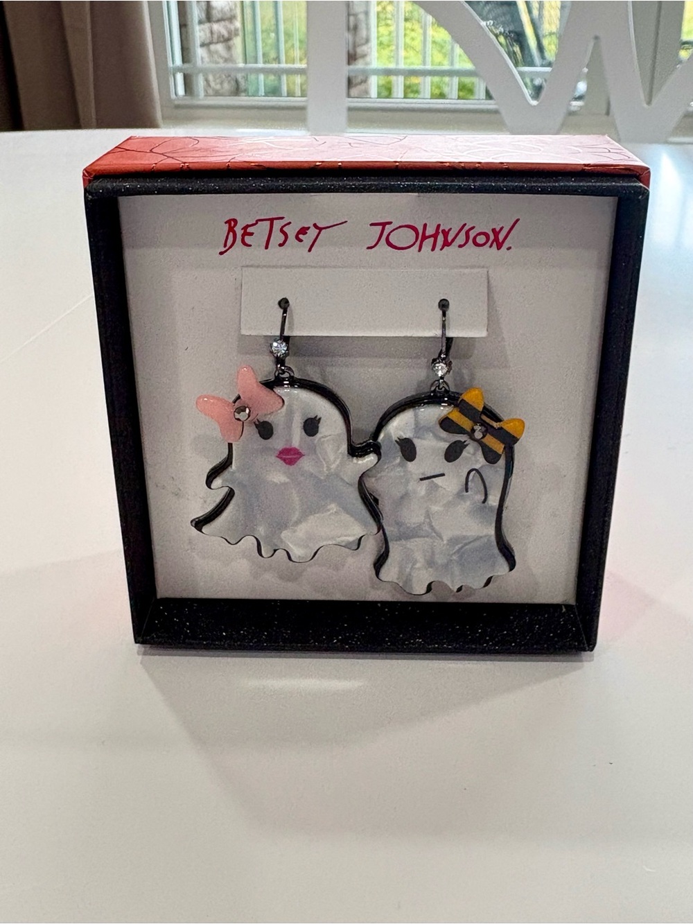Betsey Johnson Ghosts with Bows Dangle Earrings NWT